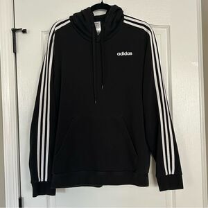 Adidas Men's Black Pullover Hoodie 3 Stripe Sweatshirt Athletic Size Large
